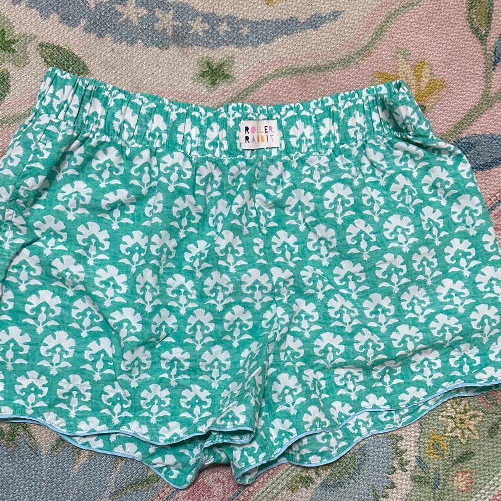 Roller Rabbit Teal and White Floral-Print Athletic Shorts